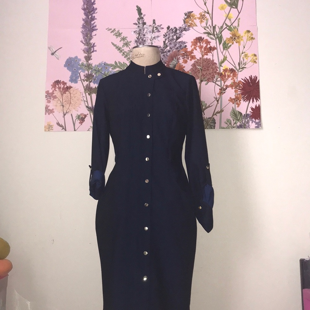 CK Denim Zipper Dress w/ Gold Accent